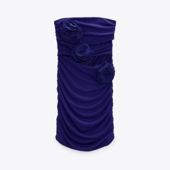 BNWT Zara Blue Violet Cutout Flower Appliqué Detail Dress - Picture 3 of 6